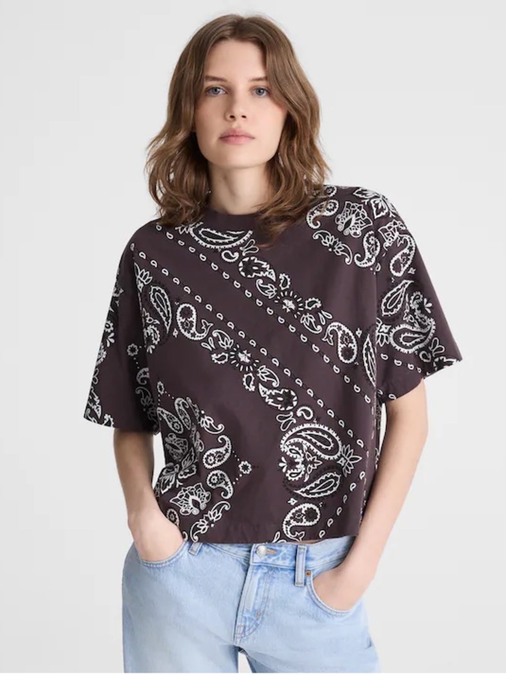 Madewell Boxy Tee Bandana Print Chocolate Plum S EUC